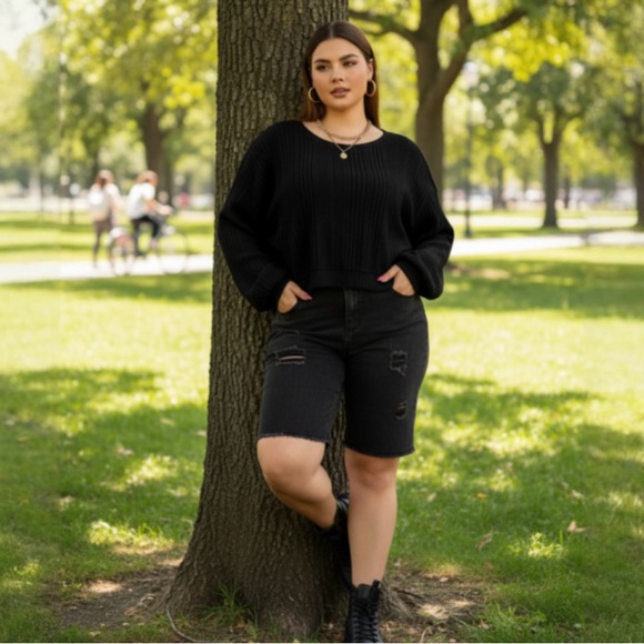 SHEIN Tops - RIBBED LONG SLEEVE OVERSIZED PULLOVER
